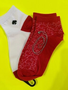 Kate Spade Head Over Heels Red & White Athletic Ankle Socks - 2Pair & .925 nkl